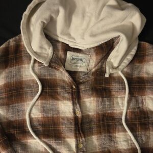 American Eagle Brown Plaid Hoodie Shirt